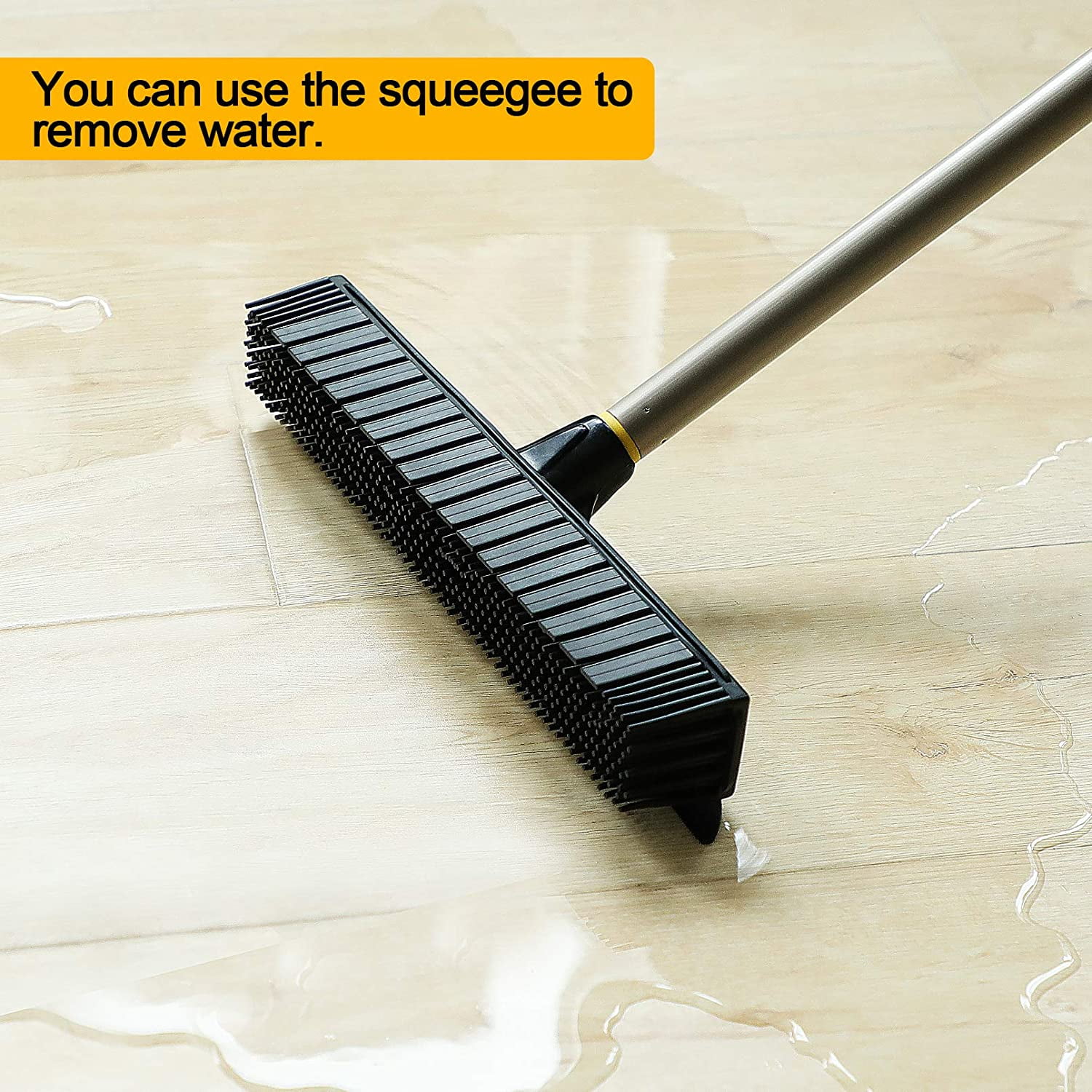 LCF Rubber Broom Pet Hair Removal Broom Soft Bristle Push Broom with Squeegee Carpet Sweeper Floor Squeegee Heavy Duty with Telescoping for Bathroom Living Room Kitchen Grey 