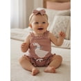 thumbnail image 5 of BemeyourBBs Newborn Baby Girl Summer Clothes Infant Baby Girl Duck Outfit Waffle Knit Ruffle Sleeveless Duck Embroidery Romper Bloomers Triangle Shorts Headband Sets, 5 of 9