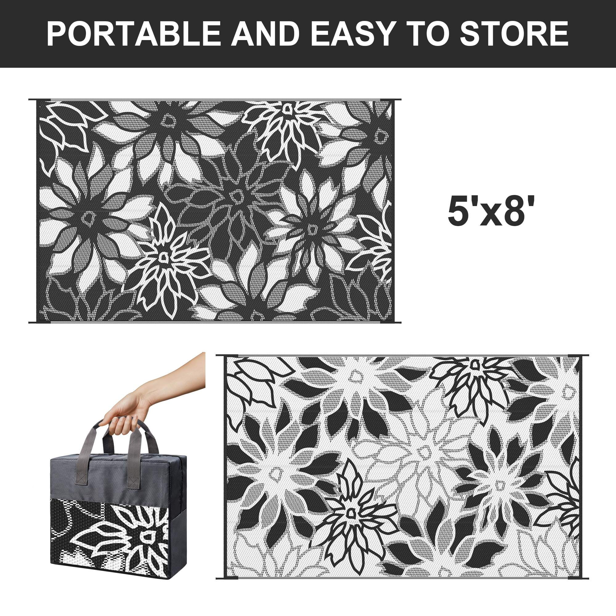 KUETH 5'x 8' Outdoor Waterproof Rug Plastic Floral Mat Easy cleaning Durable Fashion Recyclable Material