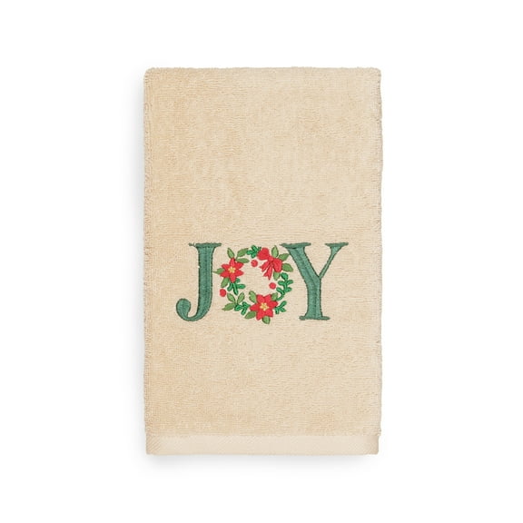 Linum Home Christmas Joy Embroidered Beige Turkish Cotton Hand Towel