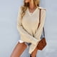 thumbnail image 5 of Suéter con cuello en V para mujer, Jersey de punto térmico holgado y transpirable, jersey de manga larga para invierno, color caqui XL, 5 of 8