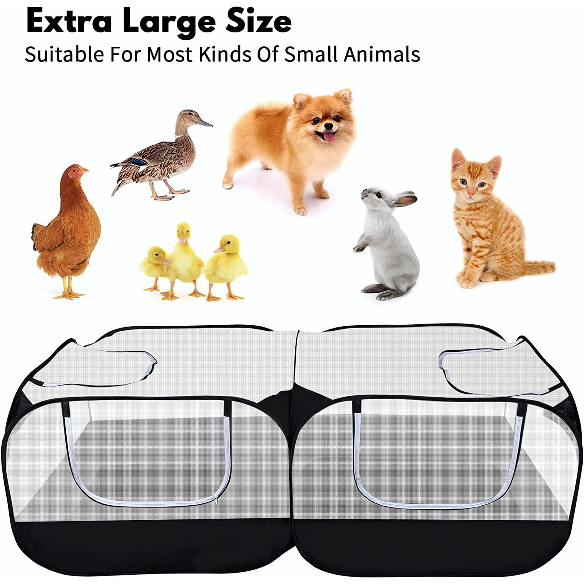 Small Animal Playpen, Portable Chicken Run Coop with Detachable Bottom and Breathable Mesh Walls, Pet Tent Indoor Outdoor