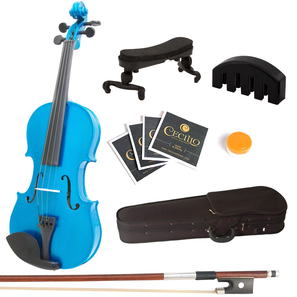 Mendini by Cecilio Size 1/4 MVBlue Solid Wood Violin w/ Shoulder Rest