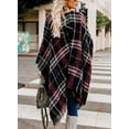 thumbnail image 2 of Women Boho Buffalo Plaid Poncho Pashmina Shawl Wrap Cape Sweater Knitting Cardigan with Tassel, 2 of 6
