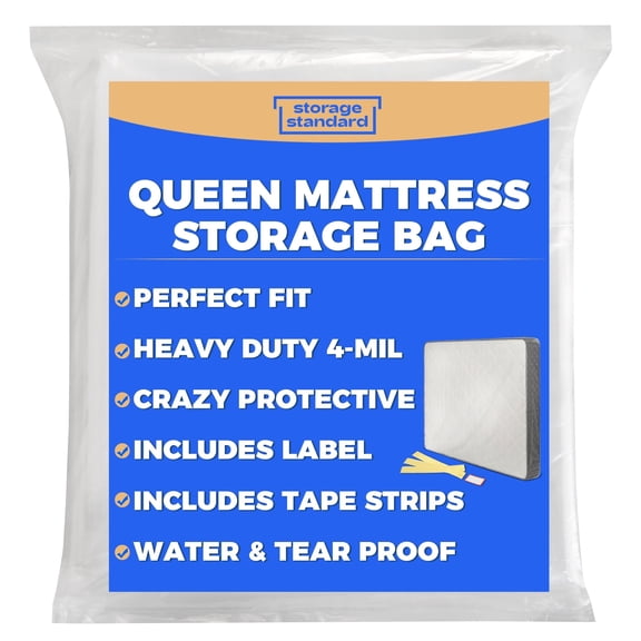 Storage Standard 2-Pack Queen Mattress Storage Bag, Clear - 100 x 64 x 15 Inches Heavy Duty Thick 4mil Reusable, Waterproof Plastic Mattress Cover for Moving and Storage, Fits Queen Size Bed