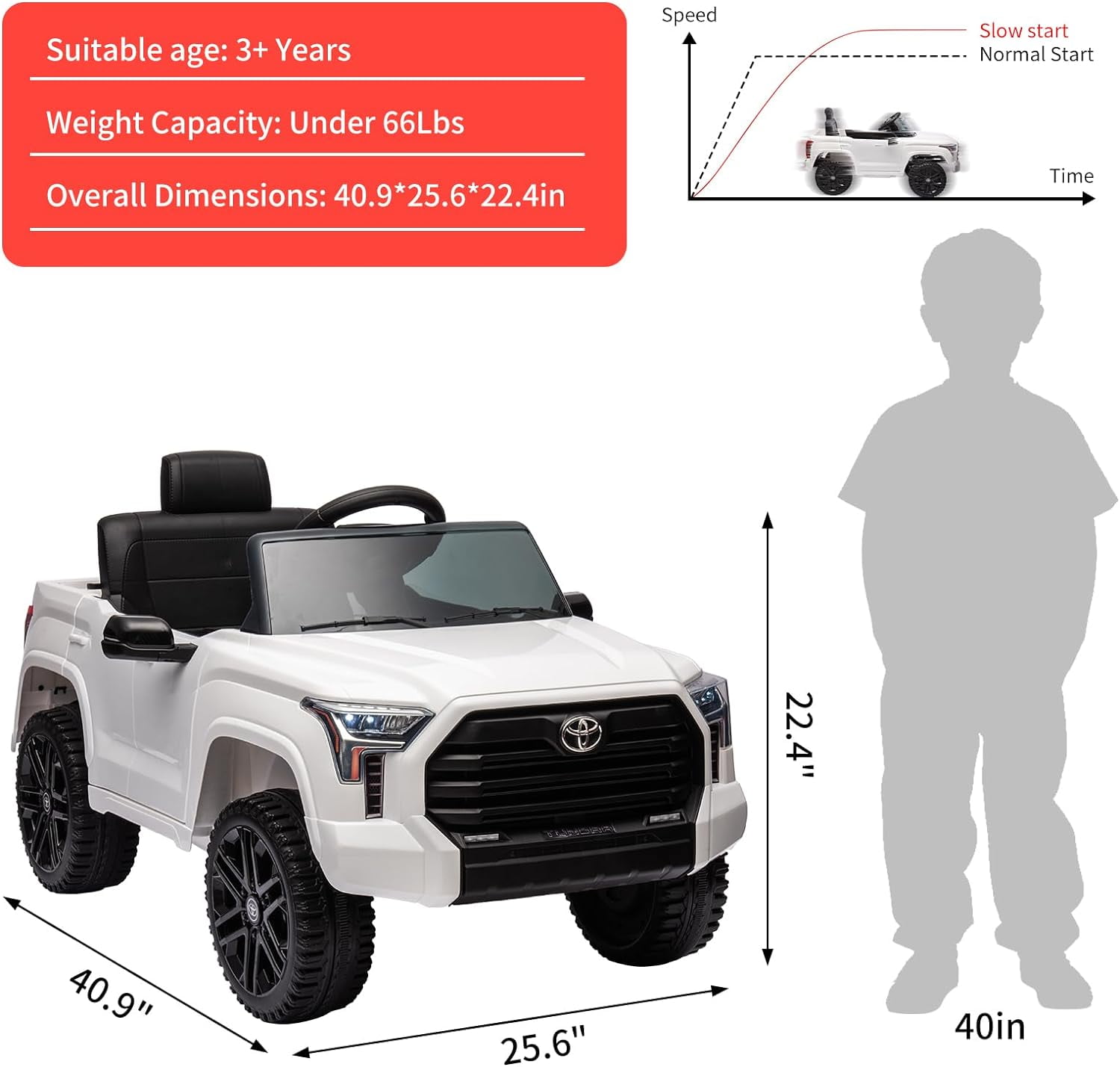 Toyota Tundra 12V Ride on Truck Car for Kids, , Battery Powered Electric Toys with Remote Control, MP3, LED Lights, Suspension System, Double Doors, Safety Belt, for 3+ Years Old, White