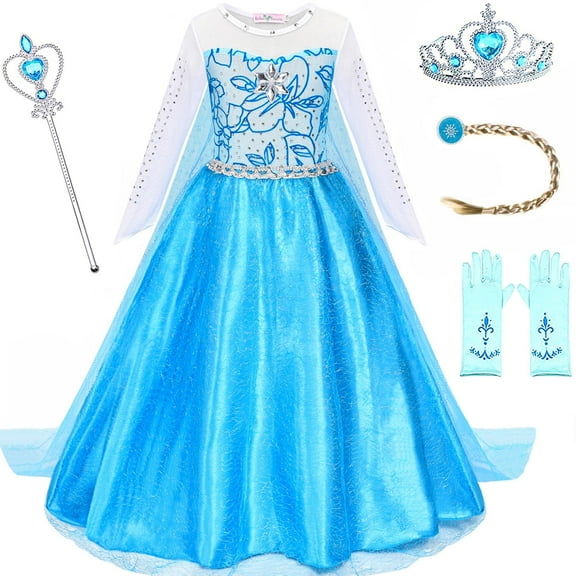 Aipartys Princess Elsa Costume for Girls Princess Dress Up Long Sleeves Costume with Cape Blue