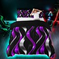thumbnail image 3 of Manfei Gradient Stripes Bedding, Shiny Abstract Lines Duvet Cover Full, Purple, Black and Silver, Black Reversible 3 Pieces, 1 Duvet Cover and 2 Pillowcases, 3 of 7