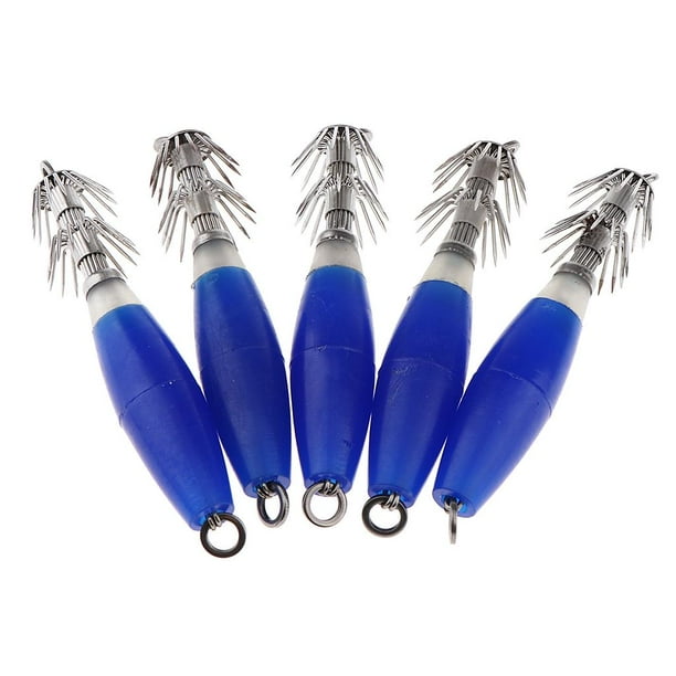 5x Jigs de Calamar Azul Luminoso Señuelos de Pesca de Camarones Y Gambas Anzuelos de Pulpo