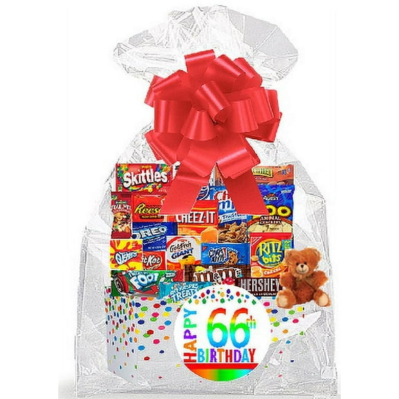 CakeSupplyShop Item#066BSG Happy 66th Birthday Rainbow Thinking Of You Cookies, Candy & More Care Package Snack Gift Box Bundle Set - Ships FAST!