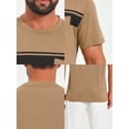 thumbnail image 7 of DARING DIVA Men's Chest Pocket Striped Print Crew Neck Short Sleeve T-Shirt L Khaki, 7 of 7
