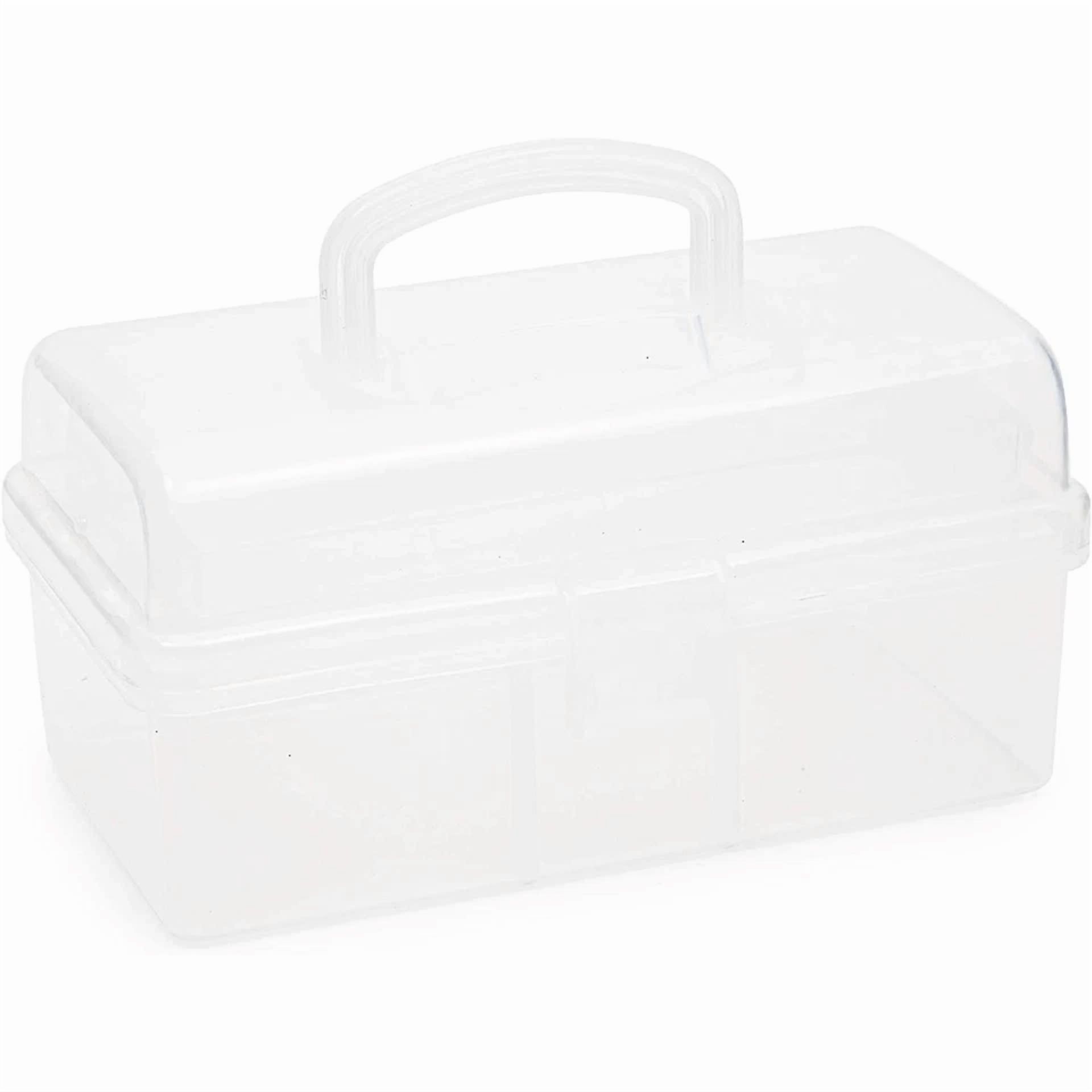 CRESTIN- Art & Craft Storage Box With Handle, Plastic Sewing Organizer With 2 Trays