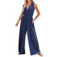 thumbnail image 2 of ZyeKqe Jumpsuits for Women Dressy Sleeveless V Neck Long Rompers Wide Leg Pleated Pants Overalls 1 Piece Tank Jumpsuit, 2 of 7