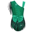 thumbnail image 3 of iiniim Kids Girls Modern Jazz Latin Dance Unitard Tassel Tumbling Sequins Gymnastics Leotard Green 5T, 3 of 7