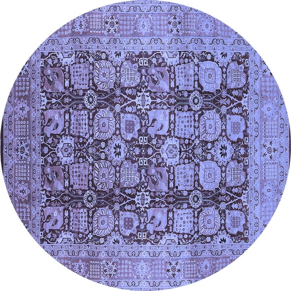 Ahgly Company Machine Washable Indoor Round Oriental Blue Traditional Area Rugs, 7' Round