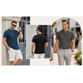 thumbnail image 5 of RICHCOIN Men Henley T-Shirts Short Sleeve Button Down Summer Tops Casual Color Block Black Tee Shirt with Pocket Size L, 5 of 7