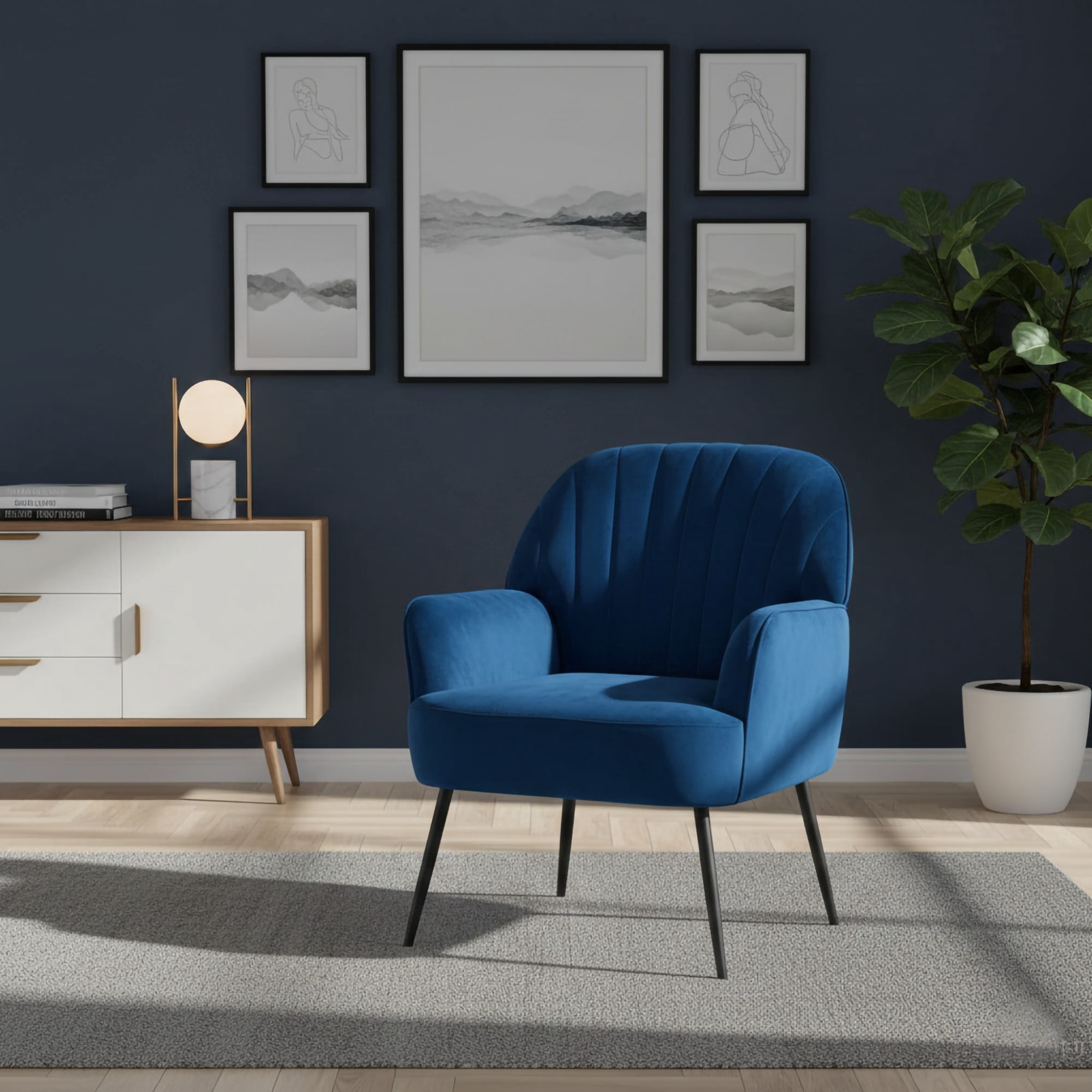 BSHTI 25" Velvet Upholstered Accent Chair with Shell-Shaped Tufted Backrest, Padded Armrests, Metal Legs for Living Room Bedroom()