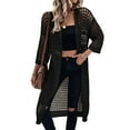 thumbnail image 2 of Women'S Hollow Out 3/4 Sleeve Open Front Knit Cardigan Long Sweater Tops Black XXL, 2 of 8