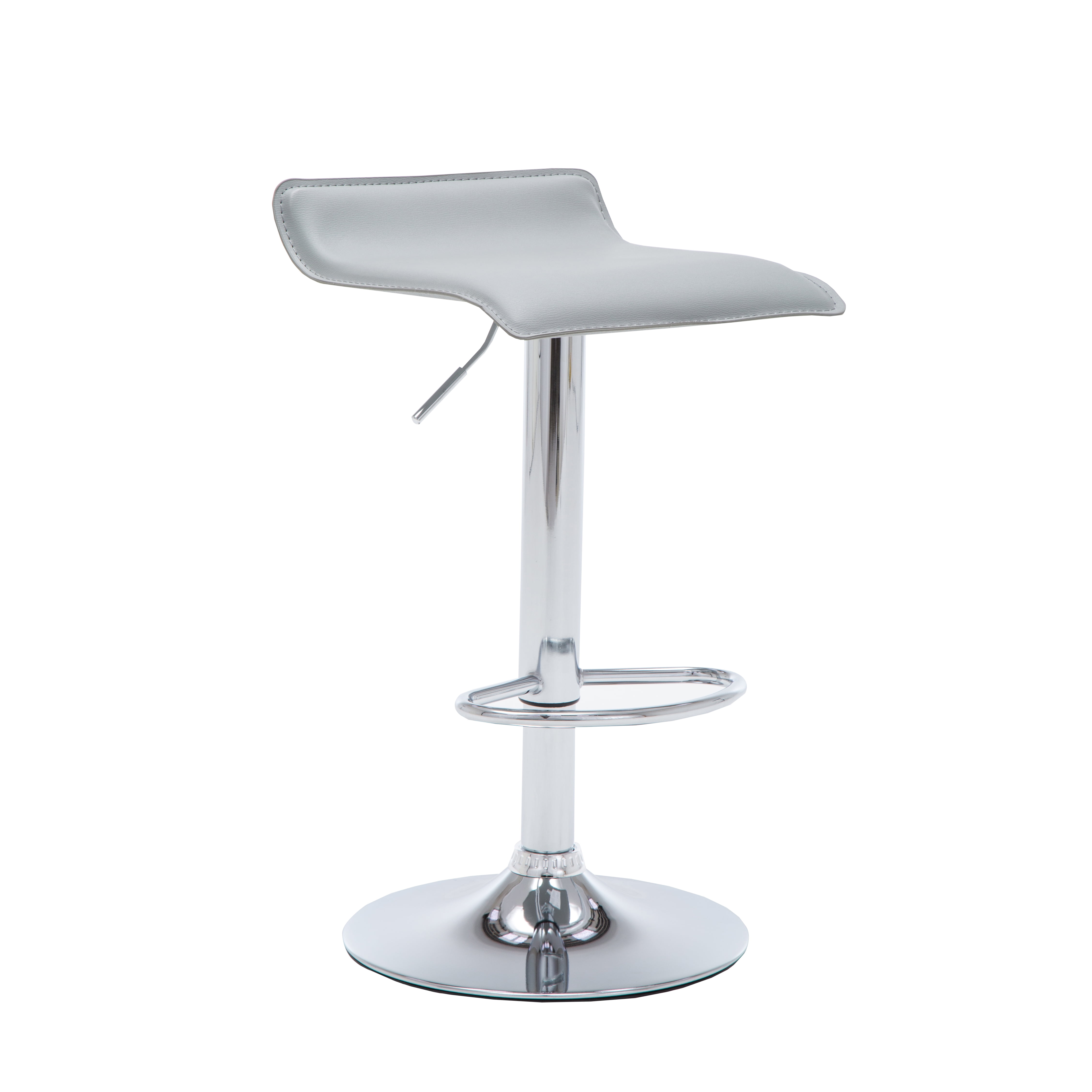 Contoured Contemporary Backless Armless Swivel Height Adjustable Hydraulic Lift Chrome Base Bar Stool with Footrest (Gray) - Set of 2