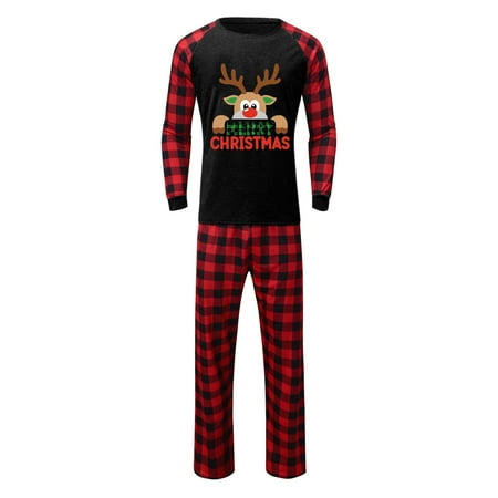 

Family Matching Outfits Christmas Parent Child Letter Print Plaid Long Sleeve Tops And Pants Pajama (Dad) Matching Outfits Set