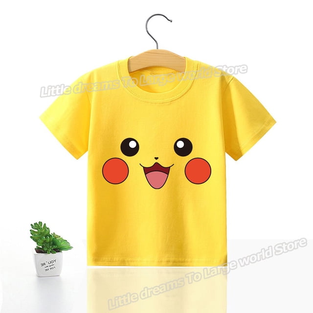 Camisetas de Pokémon para niños, ropa de algodón suave de manga corta de Pikachu, Bulbasaur Squirtle Mew, Tops para niños y niñas, 2023