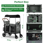 Vomeast Wagon Stroller for 2 Kids, 3-in-1 Outdoor Baby Stroller Wagon with Canopy, 5-Point Harness, Adjustable Handlebars, Removable Seat for Toddlers, Grey