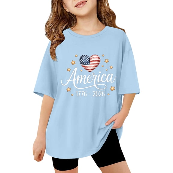 WAYUTE 250th Anniversary Girls Shirts Short Sleeve Graphic Tee for Kids Youth Celebrations Versatile Casual Outdoor