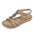 thumbnail image 4 of Xfvqtps Women Flat Sandals Elastic Open Toe Colorful Beads Decoration Bohemian Casual Dressy Soft Sole Non Slip Comfortable Breathable Walking Summer Sandals Beige, 4 of 6