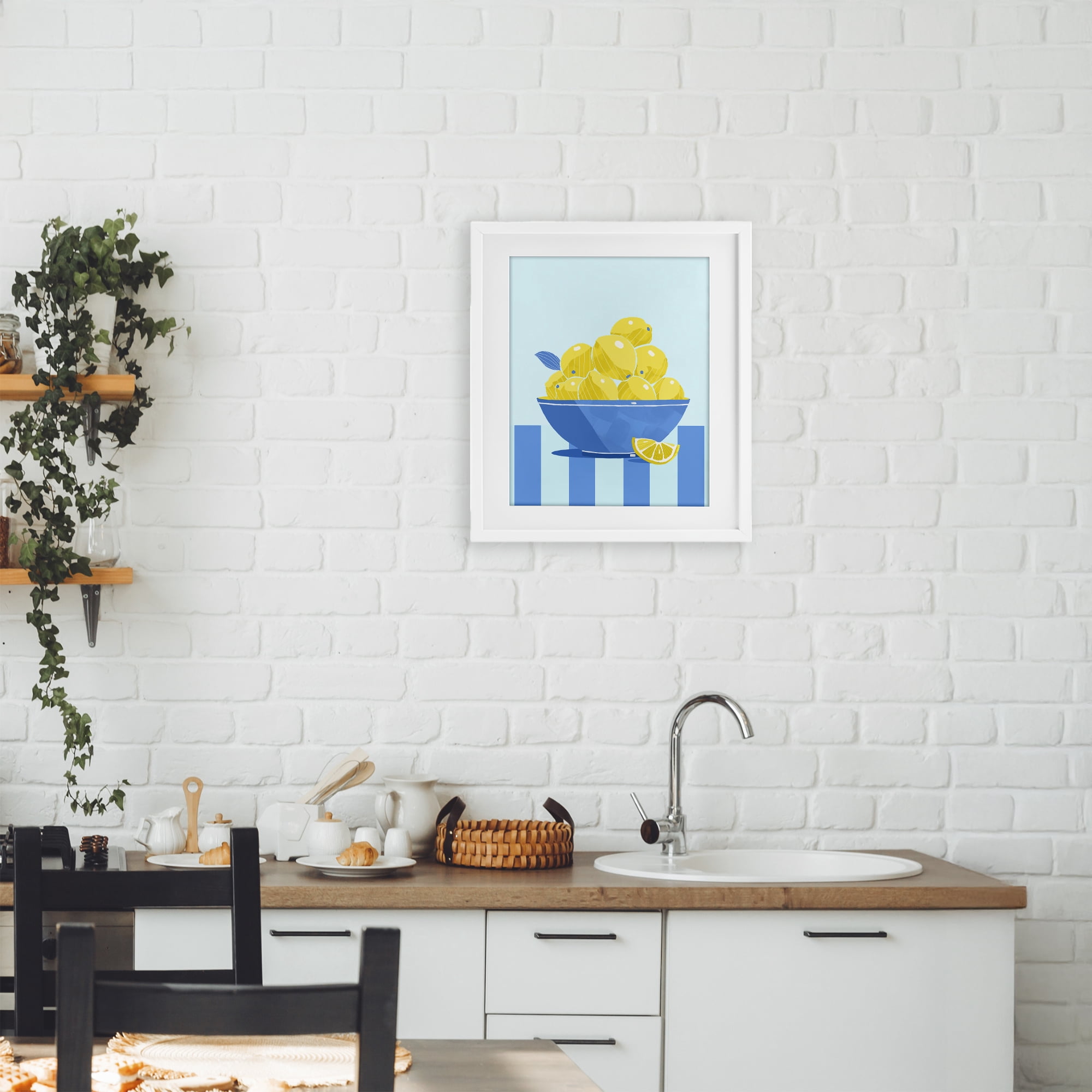 Stupell Industries Yellow Lemon Bowl Striped White Framed Print Under Glass, design by Lucca Sheppard