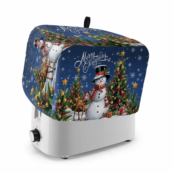 Toaster Cover 2 Slice, Navy Blue Christmas Dustproof Bakeware Oven Protector with Top Hook, Snowman Xmas Tree Snowflake Gifts Elk Waterproof Small Kitchen Appliance Toasters Dust Cover, 11"x6"x8"