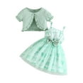 thumbnail image 2 of Piuwrlz Dress Sets for Schoolgirl Short Sleeved Jacket and Skirt Set Bow-knot Solid Color Printed Skirts Suits Green Size 8 Years, 2 of 8
