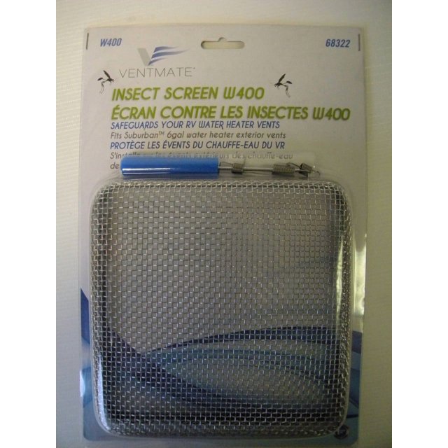 Ventmate Bug Screen - RV Appliance 68322 Water Heater Vent; Stainless Steel; Single; With 2 Spring Fasteners/Installation Tool/Silicon Rubber Mount Edge; Model VNT-W400