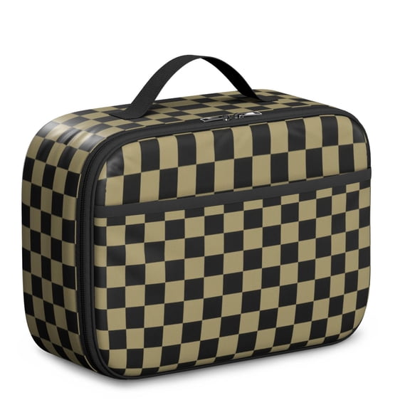 Brown and Black Checkered Pattern Insulated Lunch Bag Teens,Bento School Lunch Bag for Teens for Work,Picnic or Travel 10.6x7.7x4.3 Inches,12 Can Capacity
