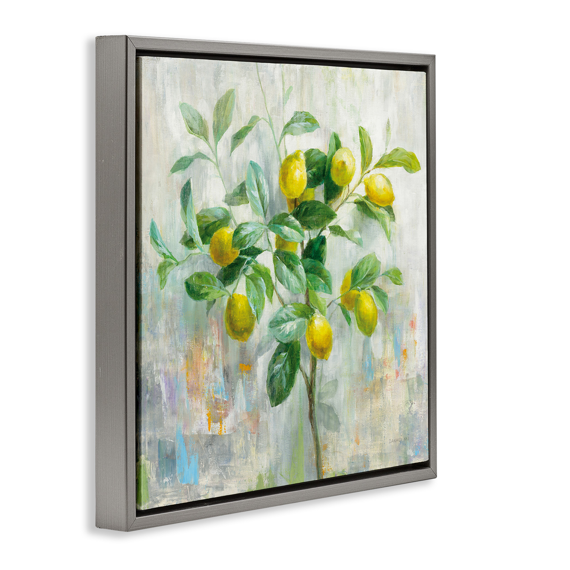 Stupell Industries Abstract Lemon Tree Branch Food & Beverage Painting Gray Floater Framed Canvas Art Print Wall Art, 25 x 25