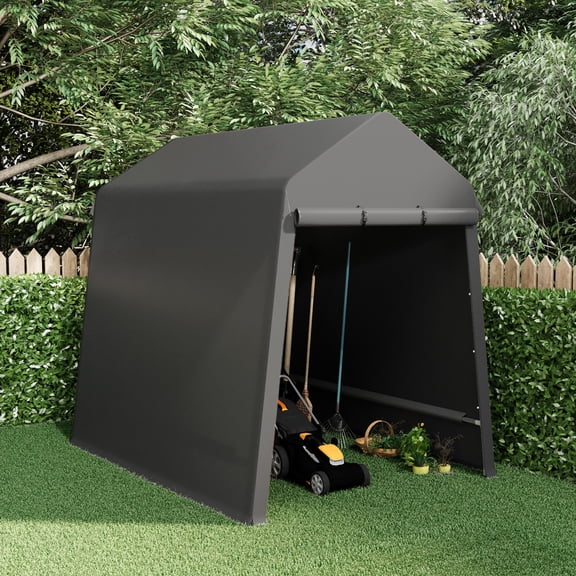 TEQIN Portable Outdoor Storage Shelter With Roll-Up Zipper Door & Vent, 240g Heavy-Duty Shelter Waterproof PE Tarp, Uv-Resistant Carport Tent Shed For Motorcycle, Firewood, Tools 6x8 Ft/7x12Ft