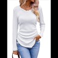 thumbnail image 1 of Camisas de Larga para Mujer, Cuello en V, Punto Acanalado, Corte Entallado, Suéter Ligero, Blusas Informales Elegantes de Otoño L, 1 of 8