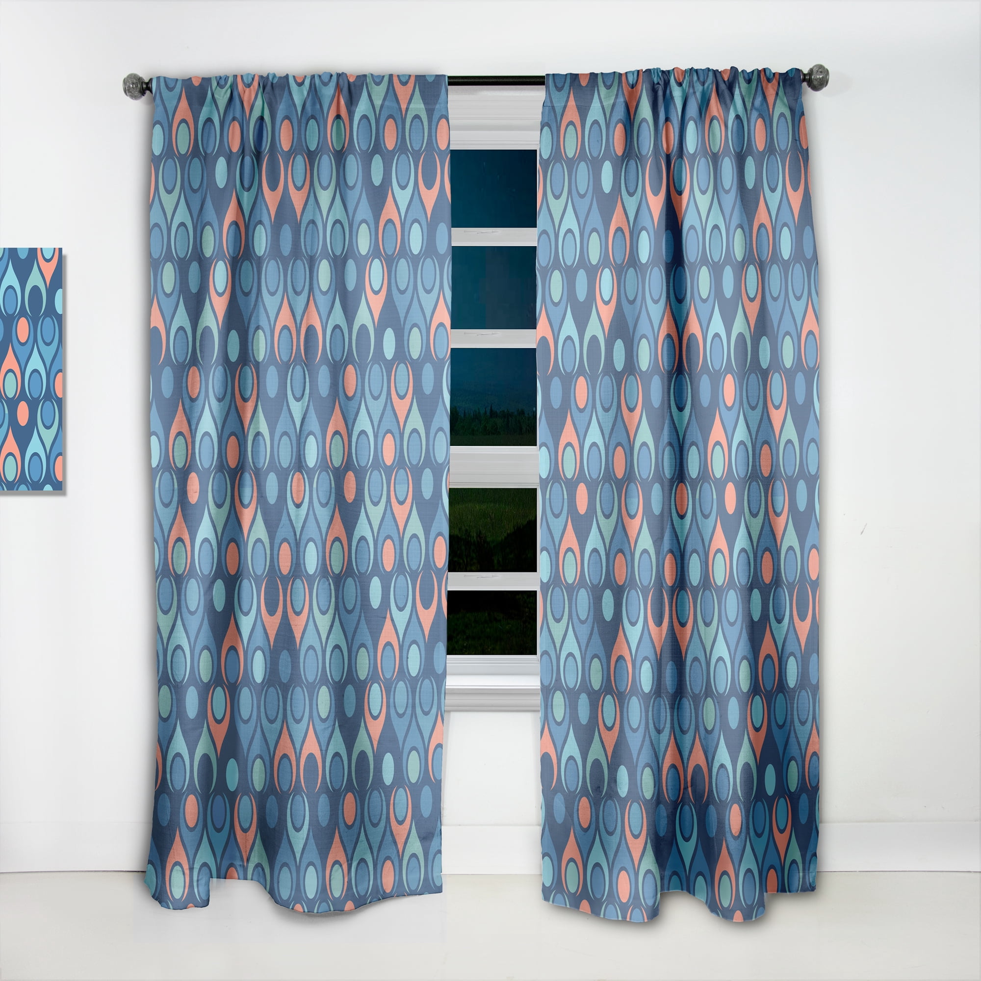 Designart 'Abstract Retro Drops X' Mid-Century Modern Curtain Panel