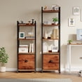 thumbnail image 3 of CONCETTA 5 Tier Bookshelf with Drawer, Tall Narrow Bookcase with Shelves, Wood and Metal Storage Organizer for Bedroom, Living Room, Rustic Brown, 3 of 7