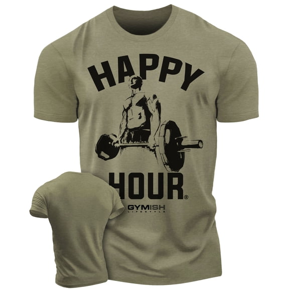 Gymish Happy Hour Deadlift Men’s Workout T-Shirt – Funny Weightlifting Gym Tee, Athletic Shirt for Men