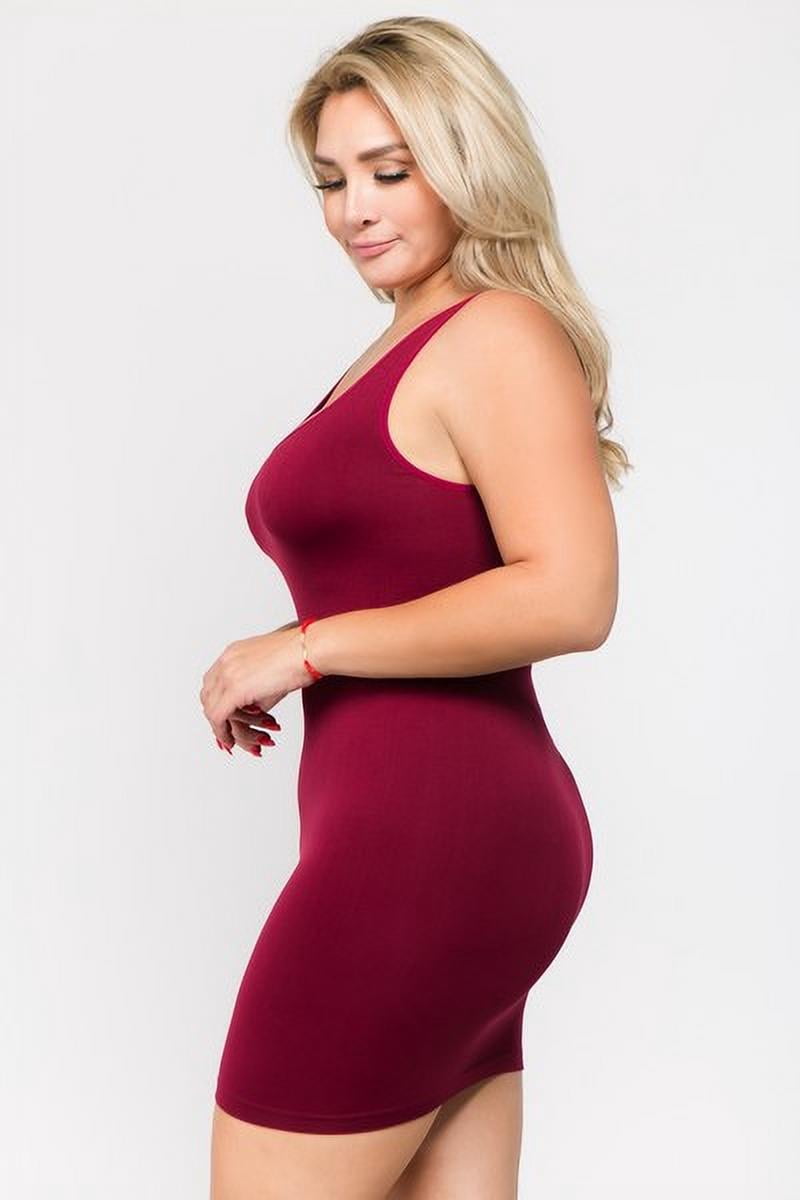 K-Cliffs Plus Size Lady's Traditional Ribbed Bodycon Stretch Tank Dress, Color; Burgundy