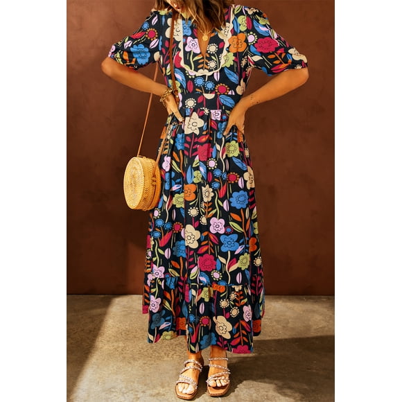 FOLUNSI Floral V-Neck Maxi Dress: Every Step a Charm, Fashionista's Favorite!
