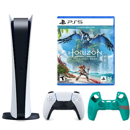2023 Newest PlayStation_PS5 Gaming Console Digital-Version Bundle with Horizon Forbidden West | Silicone Controller Cover Skin