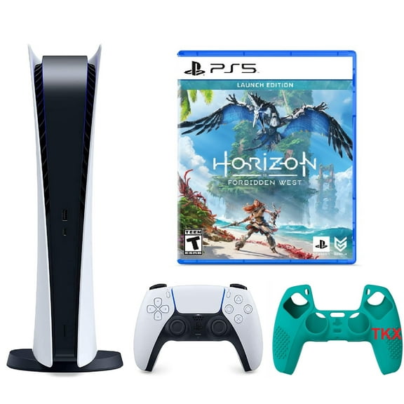2023 Newest PlayStation_PS5 Gaming Console Digital-Version Bundle with Horizon Forbidden West | Silicone Controller Cover Skin