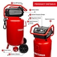 thumbnail image 2 of CRAFTSMAN Air Compressor, 20 Gallon, 1.8 HP, Oil-Free Air Tools, Max 175 PSI Pressure, 2 Quick Coupler, Long Lifecycle Low Noise, Model: CMXECXA0232043, Red, 2 of 9