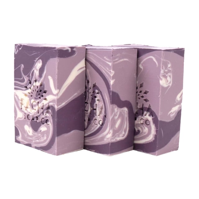 Jabón de barra de lavanda francesa Pacha, paquete de 3 | Premium hecho a mano con leche de coco hidratante | Jabón facial natural, limpiador de manos, gel de baño | Calmante con Aceites Esenciales | 4