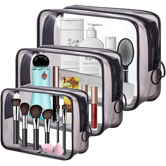 Clear Toiletry Bag Travel, FITDON 3PCS Waterproof Wash Bag Portable Makeup Bag with Zipper Shaving Bag Gym Shower Bathroom Bag for men women, Black