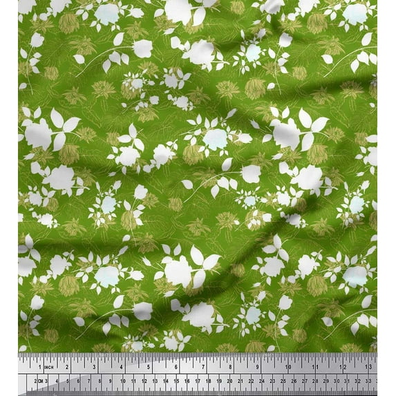 Soimoi Green polyester Crepe Fabric Monstera Leaves & Floral Print Fabric by The Yard 42 Inch Wide