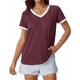 thumbnail image 4 of Camisetas de Corta con Cuello en V para Mujer, Color Vino Tinto, Talla L, 4 of 6