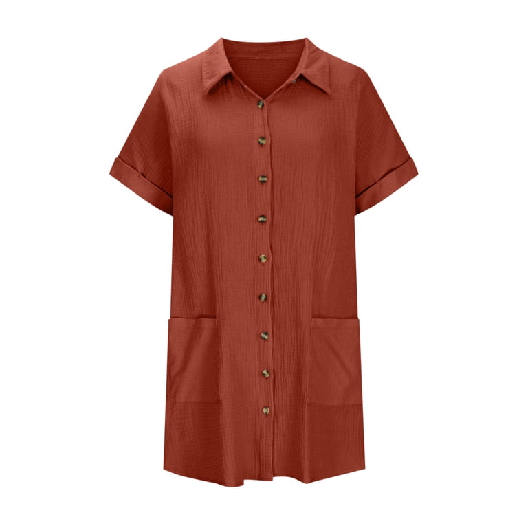 UPPADA Womens Button Down Shirt Dresses Short Sleeve Casual Dress with  Pockets Loose Fit Summer Sundress Lightweight Solid Shift Dress Brown,L -  Walmart.com