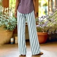 thumbnail image 6 of Favoffer Women's Straight Leg Pants Stripe Solid Color Pocket Button Waist Loose Casual Long Trousers Lightweight Bottom for Commute Outdoor Walking, 6 of 9